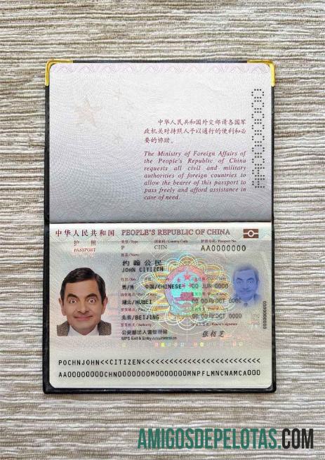 Visual fotográfico do passaporte chinês (presente em 2013) modelo